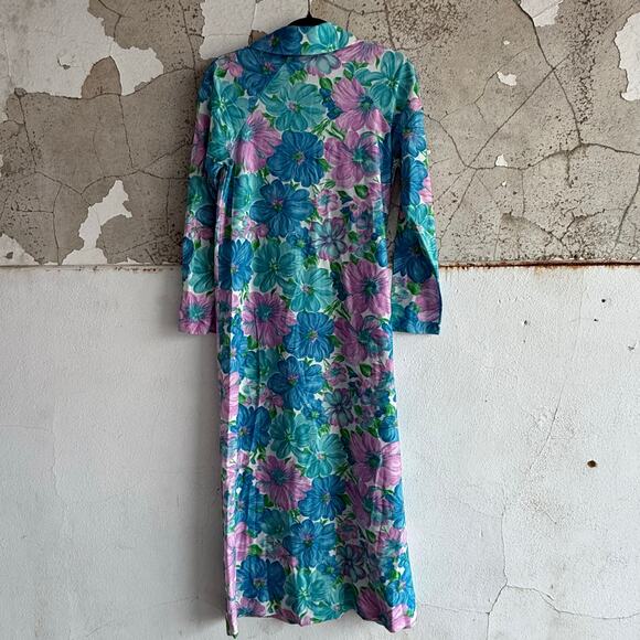 Vtg Maxi Dress Tropical Floral Zippered Caftan Housedress Miami Loungewear Med - Picture 5 of 7